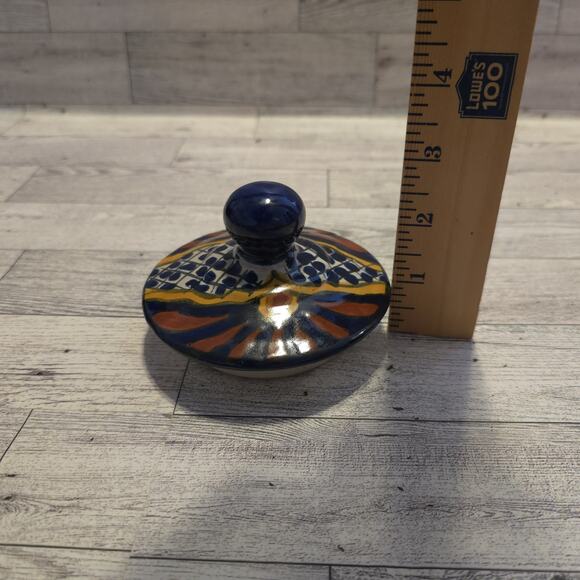 Lidded Talavera Mexico Terracotta Hand Painted Bowl With Handles - Picture 14 of 15